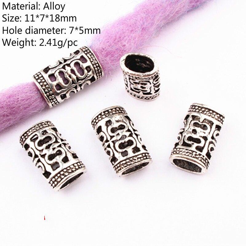 5pcs/bag Silver Metal Hair Rings Braid Dreadlocks Bead Hair Cuffs Dread Tube Charm Dreadlock for DIY Hair Accessaries