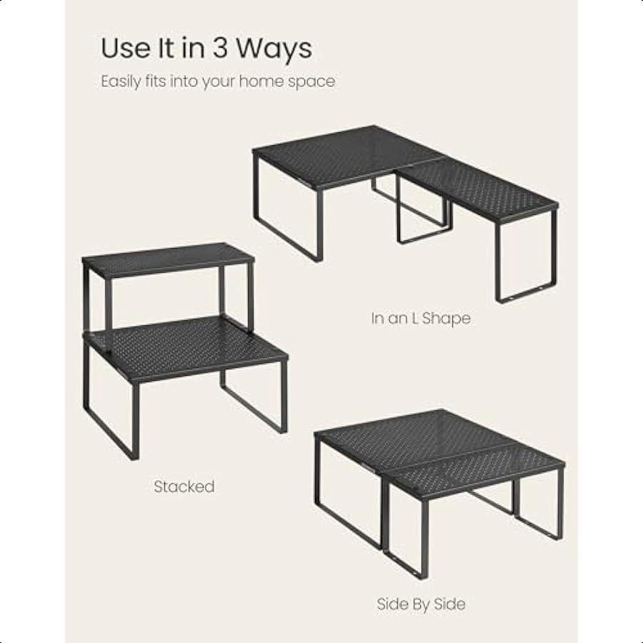 Spice Racks Set of 2 Metal Cabinet Shelf Organizers Countertop Organizers Shelf Risers Stackable Expandable Ink Black UKCS005B0