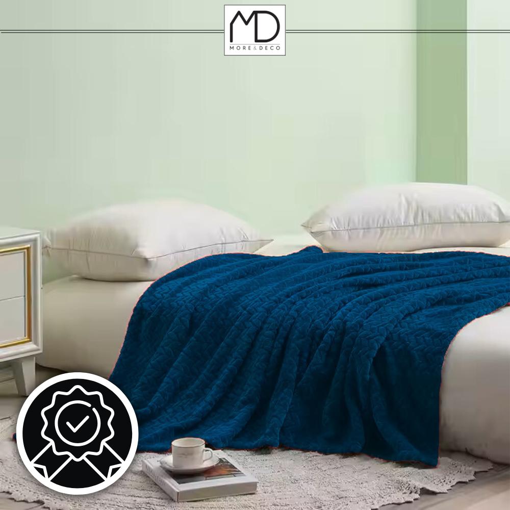 Navy Blue Embossed Polyester Throw Blanket 200x220 Cm - Modern Style for the Bedroom