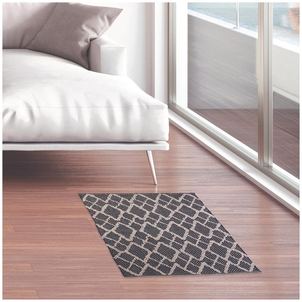 Les Trésors De Lily [R2499] - 'Boho' Black Beige Cotton Rug - 90x60 Cm