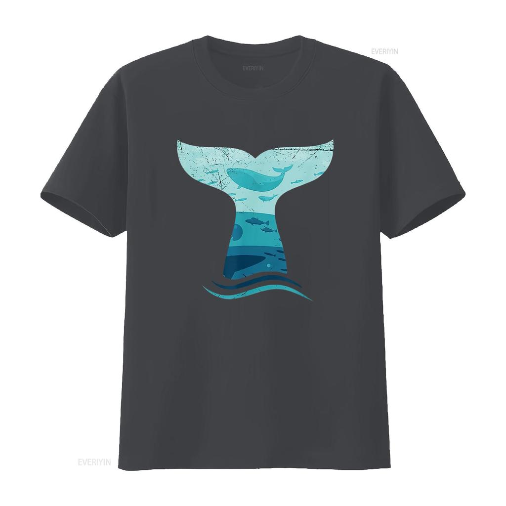 Womens Whale Tail In Waves Orca Killer Ocean Design T Shirt vintage Washed Stylish Slightly streetwear Top For Everyday Wear