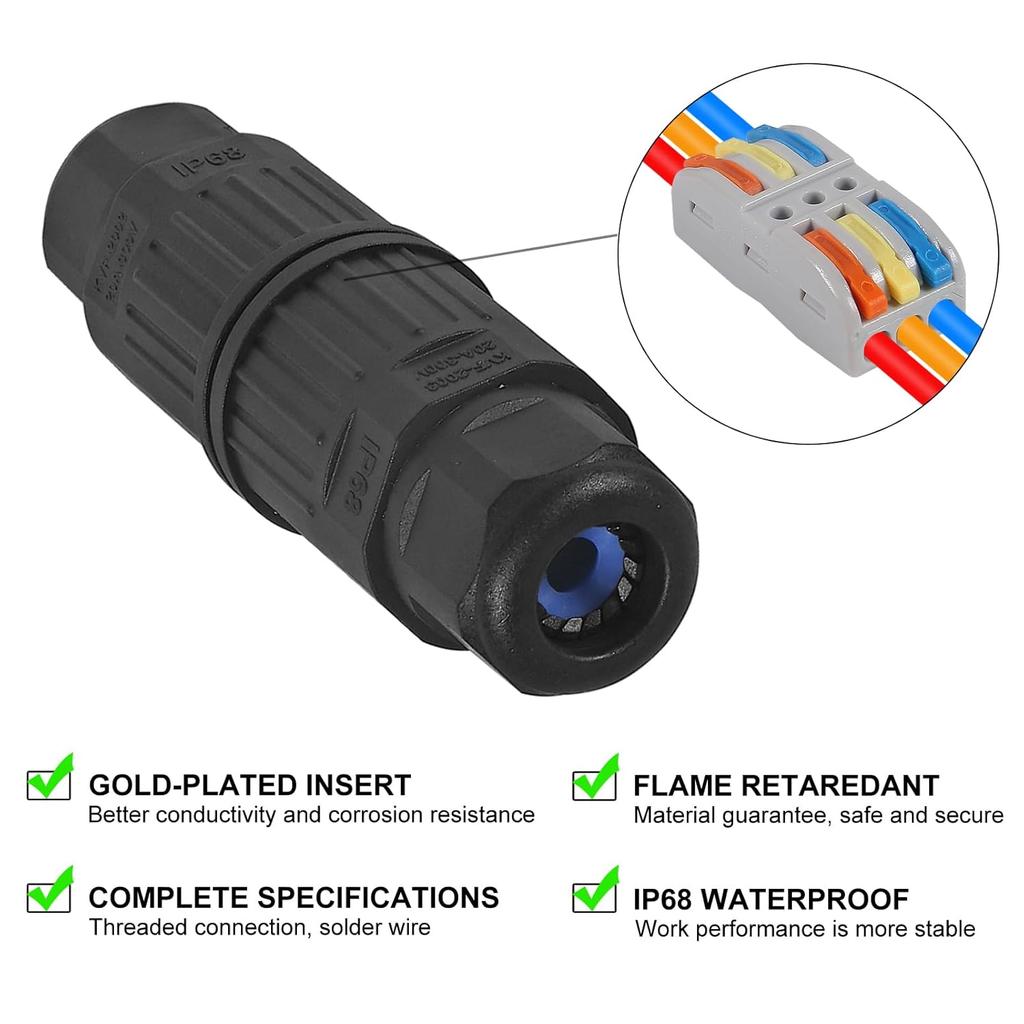 4PCS Waterproof Junction Box, 3 Way Outdoor Electrical Cable Connector, IP68 Waterproof Wire Connector Cable Range Ø 3.5-10mm