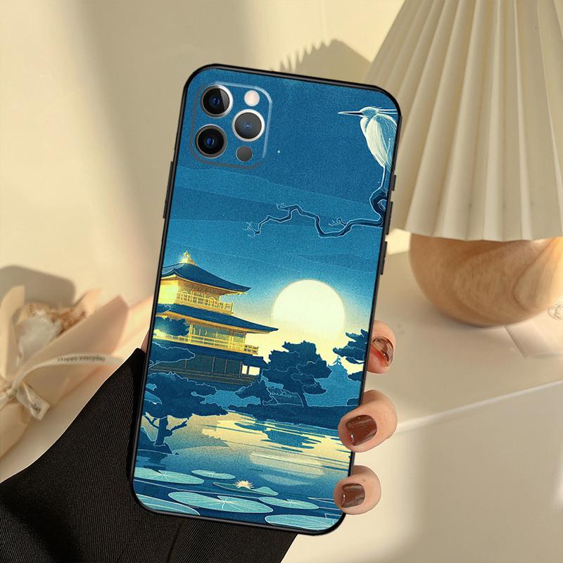 Japanese Style Art Phone Case For iPhone 16 14 13 12 11 15 17 Pro Max 13 mini 15 16 Plus 16e 17 Air Cover Funda