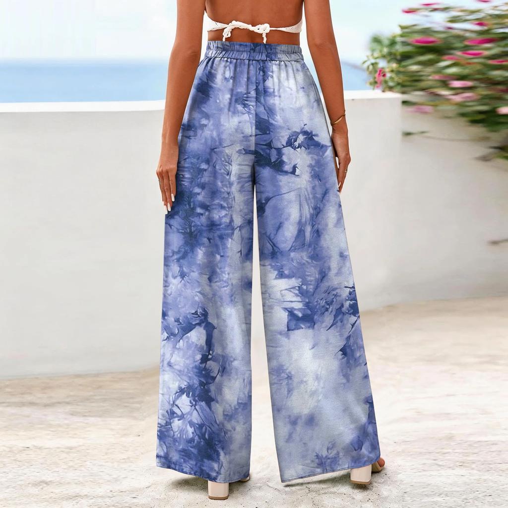 Pantaloni casual da donna a gamba larga, fluidi, con stampa floreale