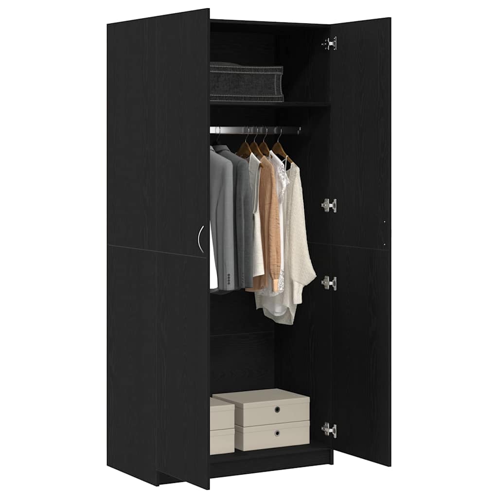 Wardrobe with Doors Black Oak Effect 90 X 52 X 200 Cm