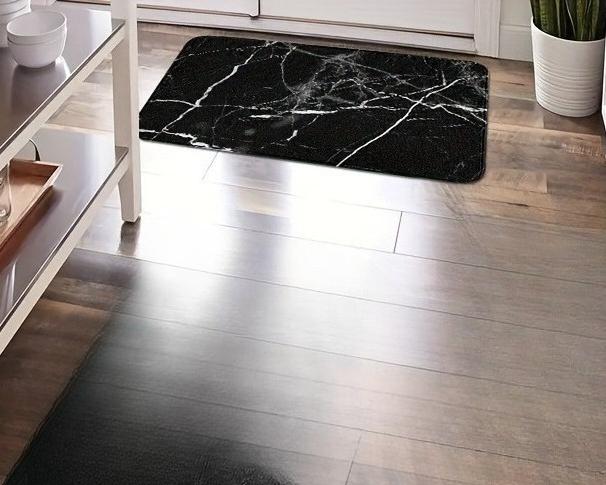 Black Marble Patterned Long Carpet Nordic Style Long Anti Slip Carpet Farmhouse Bedroom Kitchen Living Room Foyer Rug