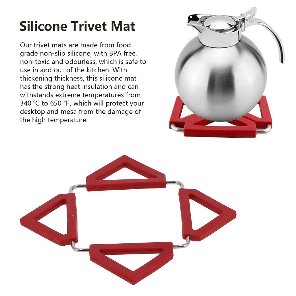 Silicone Trivet Mat Stainless Steel Hot Pot Holder NonSlip Coasters Heat Insulation Bowl Mats Foldable Table Pad Tableware Placemat for Hot Pans Bowls