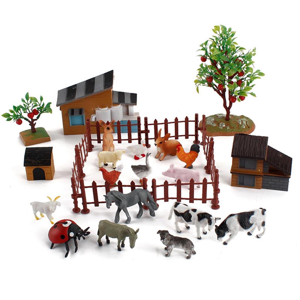 21Pcs Farm Figures Contains Fences Animals Plastic Animal