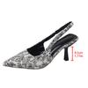 Summer new printed high heels women's large size sexy pointed thin heel bag head sandals