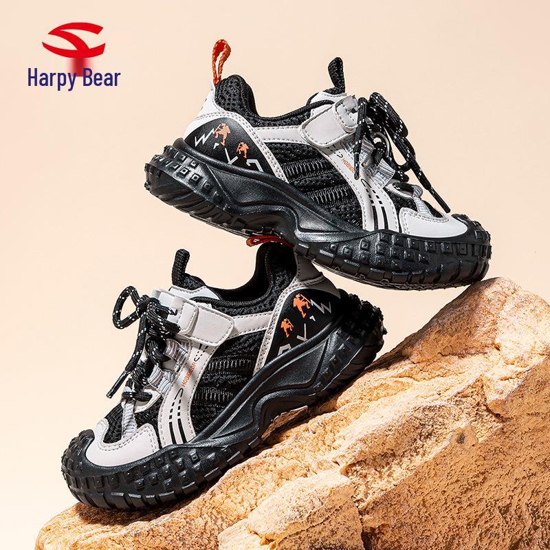 Hapi Bear Double Mesh Kids' Sneakers - Spring/Autumn Casual Fashion with Magic Tape Closure