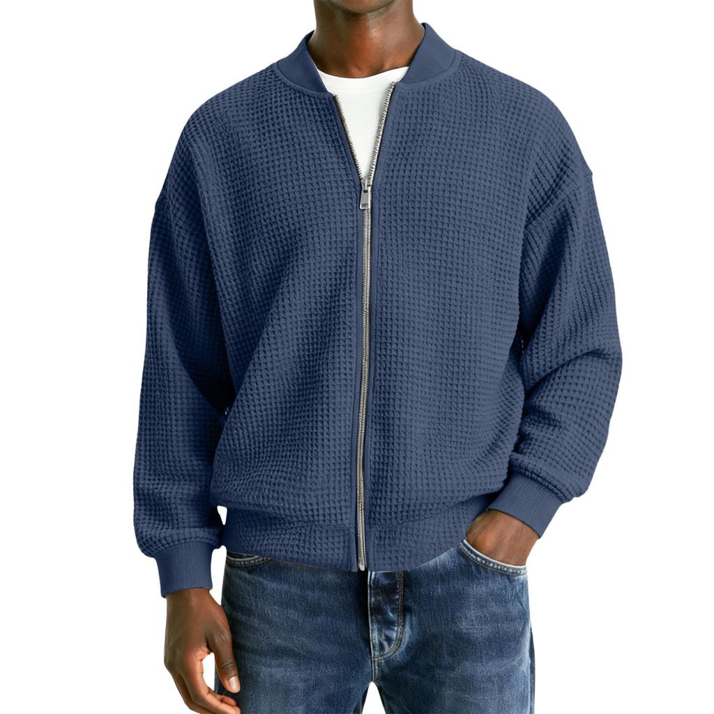 Men's Casual Zipper Stand Collar Long-Sleeve Lapel Jacket