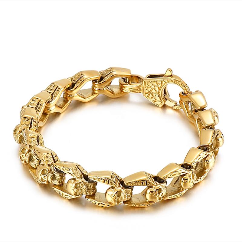 Stainless Steel Vintage Punk Skull Bracelet Men's Cruz Charm Bracelet Heavy Chunky Bangle Jewelry Accessories