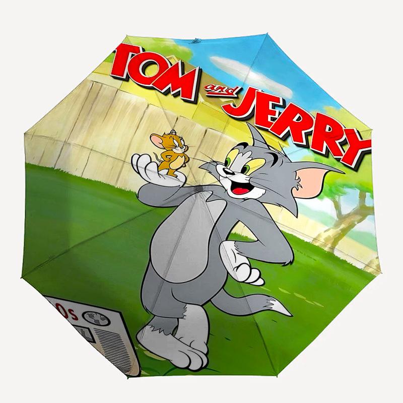 1pc Tom and Jerry Automatic Folding Umbrella - Compact 8-Rib Design, Durable Plastic & Iron1440L
