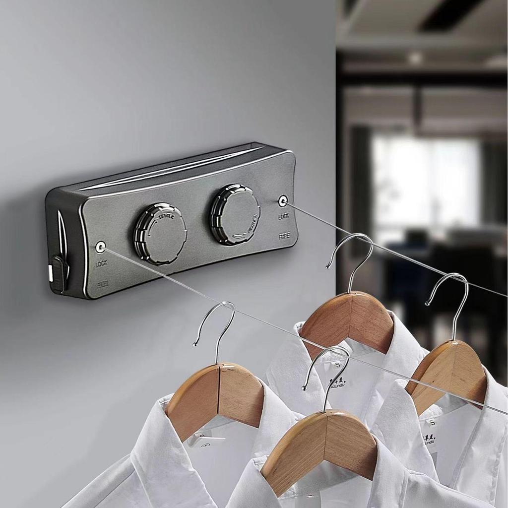 Dual-Line Retractable Indoor Clothesline, Wall-Mounted Stainless Steel, No-Drill Installation