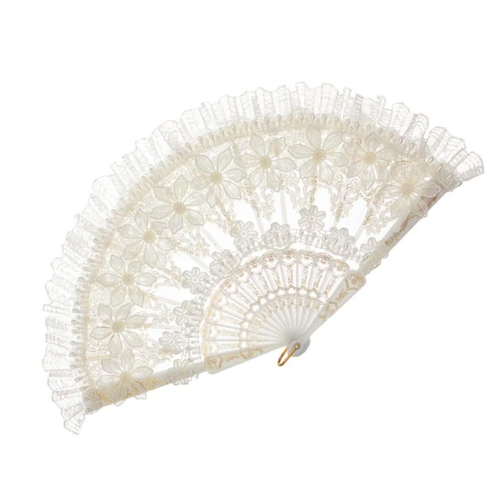 Retro Court Style Lolita Lace Hand Fan White Bride Hand Fan Dancing Props Lace Folding Fan  Cosplay
