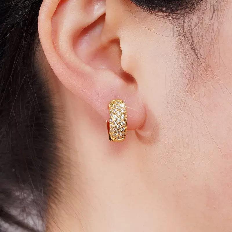 Luxury Full Paved Rhinestone Hoop Earrings for Women Stainless Steel Hollow Geometric Earrings Wedding Party Fashion Jewelry