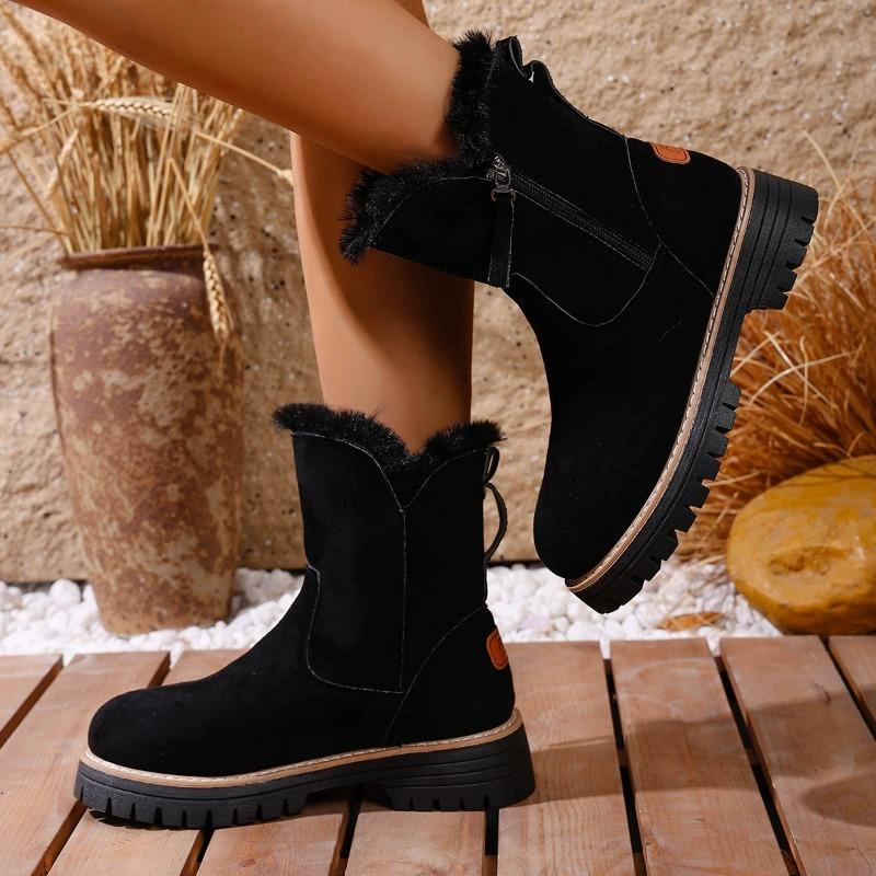 Women's Plus Size Non Slip Chunky Sole Mid Calf Martin Boots New Winter Faux Fur Lined Warmth-Enhanced Cotton Boots