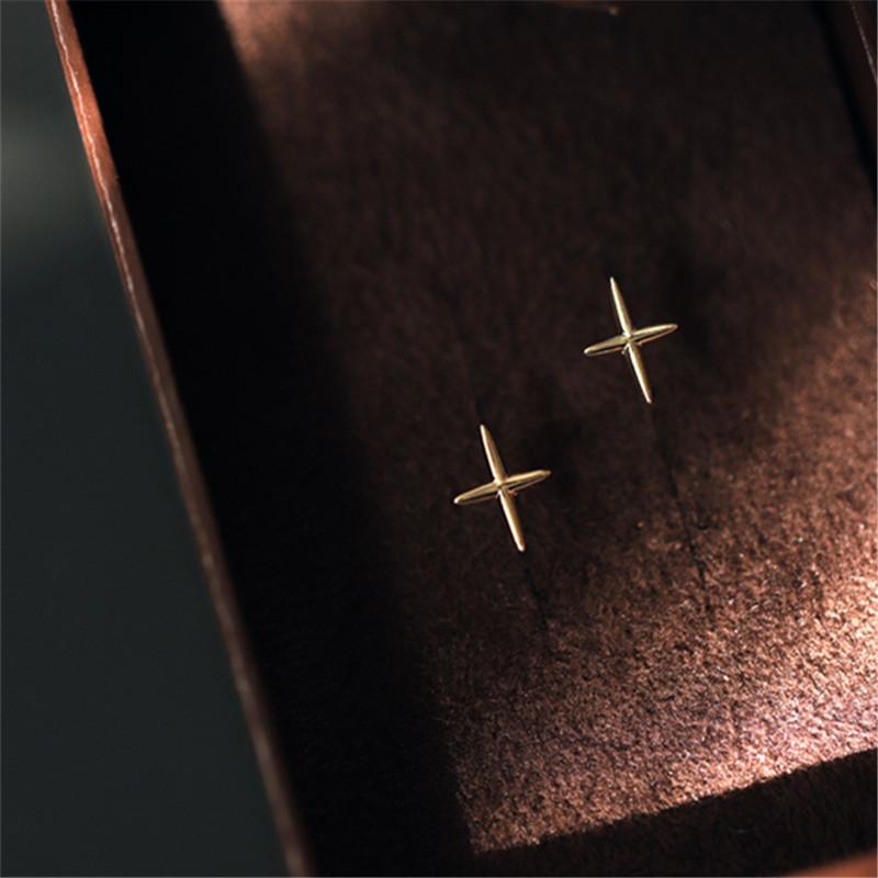 925 Sterling Silver Cross Star Stud Earrings for Women Korean 14K Gold Plated Earrings Wedding Jewelry