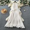 Elegant wind mint green sleeveless neck dress women's early summer pleated lotus leaf edge thin temperament pleated long dress