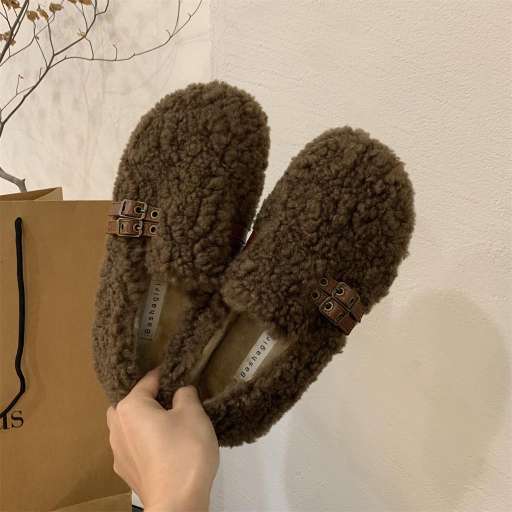 Mode 2024 Neue Damen Winter Warme Outdoor Schuhe Plüsch Design Britischer Stil Weiße Schneestiefel Damen Casual Flats Mode Leicht Weich