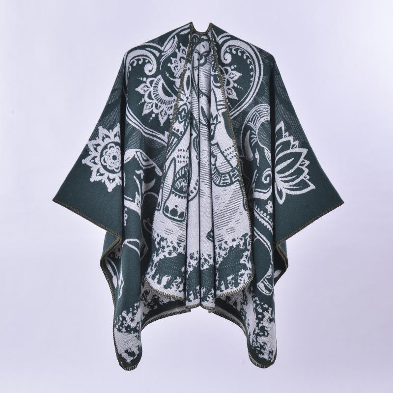 

Шарф Шаль Новая Осень Зима Женская Винтажная с Узором Слон Лотос Накидка Шаль Куртка 130x150cm