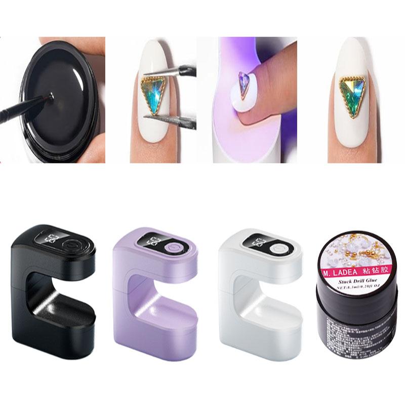 Portable Nail Dryer UV LED Gel Polishing Lamp and Stuck Drill Glue Set Household & Salon Nail Art Tools Nails Curing Accessories