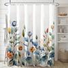 1pc Watercolor Floral and Leaf Striped Autumn Print Shower Curtain   Polyester Fabric   Machine Washable   Suitable for Bathroom