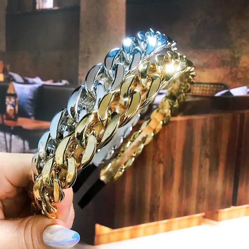 New  Acetate Chain Gold Silver Bezel Hairbands Women's Accessories Vintage Fashion Girls Headband Hoop Femme Hair Ornaments