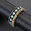 Vintage 3Pcs/Set Wooden Men Bracelet Natural Coconut Husk Turquoises Tiger Eyes Onyx Beads Braclet Jewelry Hombre Pulsera Joias