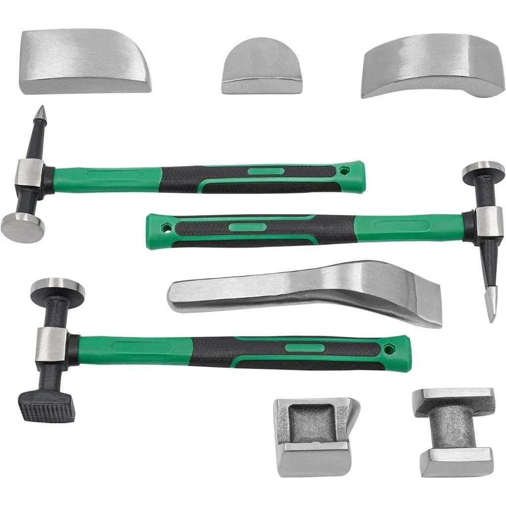 9Pcs Auto Body Panel Fender Hammer Dolly Set, Metal Body Hammer and Dolly Set, Dent Repair Tools for Auto/Mechanical Repair