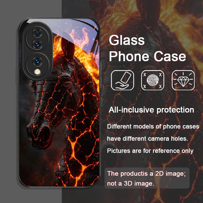 Creative Flame Black Horse Pattern Tempered Glass Phone Case for Huawei Honor 400 200 Lite 100 Pro 90 GT Magic 7 6 X8 X9 Covers