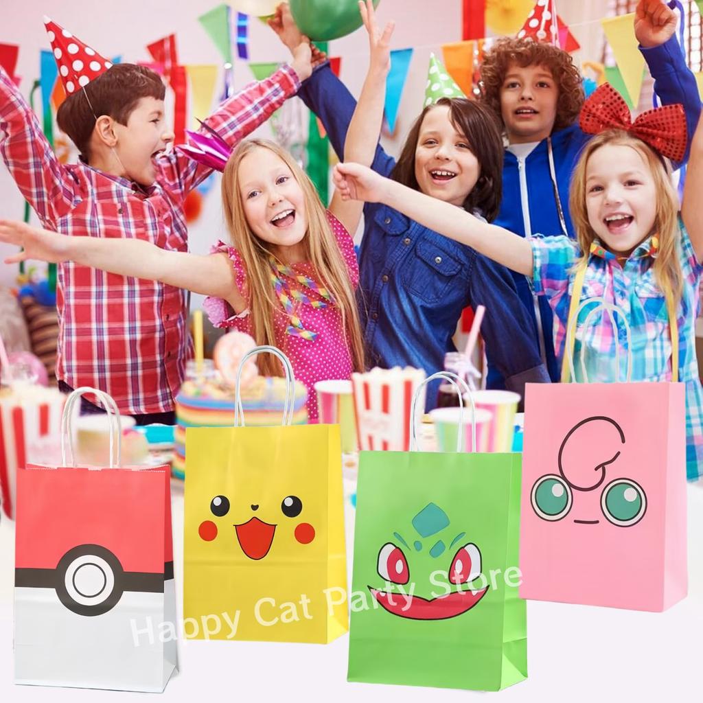 Pokemon Gift Bags Birthday Party Decoration Pikachu Candy Paper Bags Goody Biscuit Package Kids Boys Favors Gifts Party Supplies