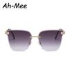 3pcs New Women Rimless Square Sunglasses Chain Leg Design Sun Glasses For Female Alloy Gradient Cutting Lens Eyeglasses UV400