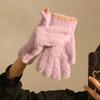 Cute Open Finger Touch Screen Plush Five Finger Gloves For Women In Winter, Warm And Thick Velvet For Cycling Students
