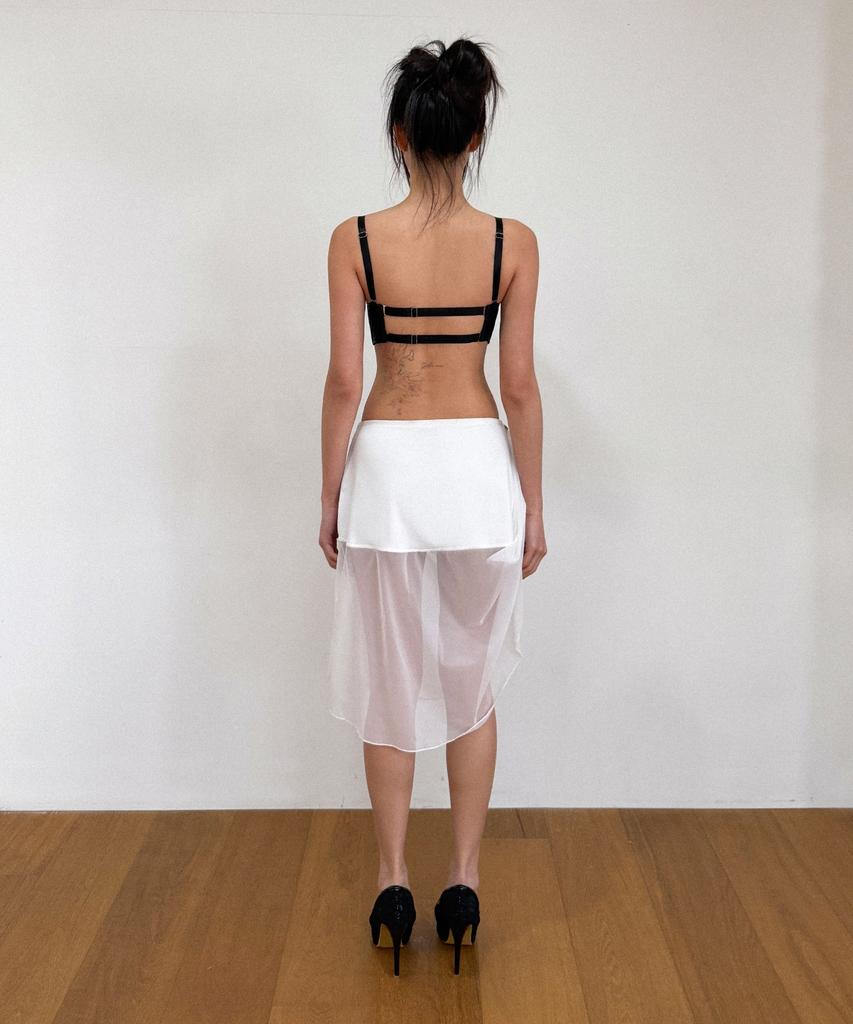 VINAJ Button Draped See-Through Skirt Cover-Up (White)