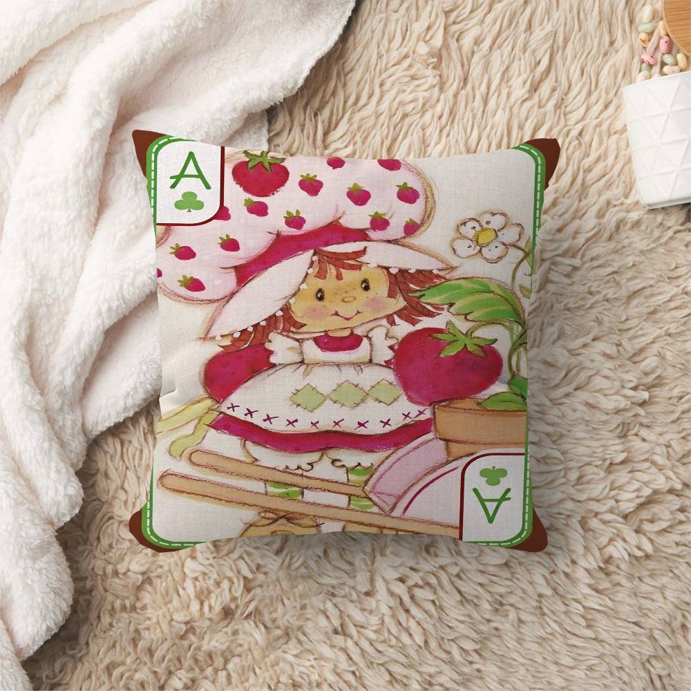

Cartoon Strawberry Shortcake Personalized Pillow Cover Kids Bedroom Wild Party Decor Pillowcase kid Birthday shower Gift 30x30 cm