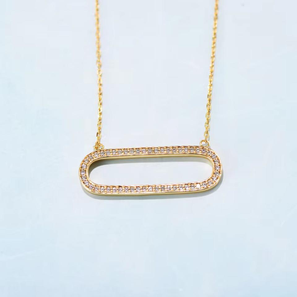 

Креативная скрепка Двусторонняя квадратная подвеска Ожерелье для женщин Одиночный циркон Двойная булавка Геометрические ожерелья Циркон Подарки