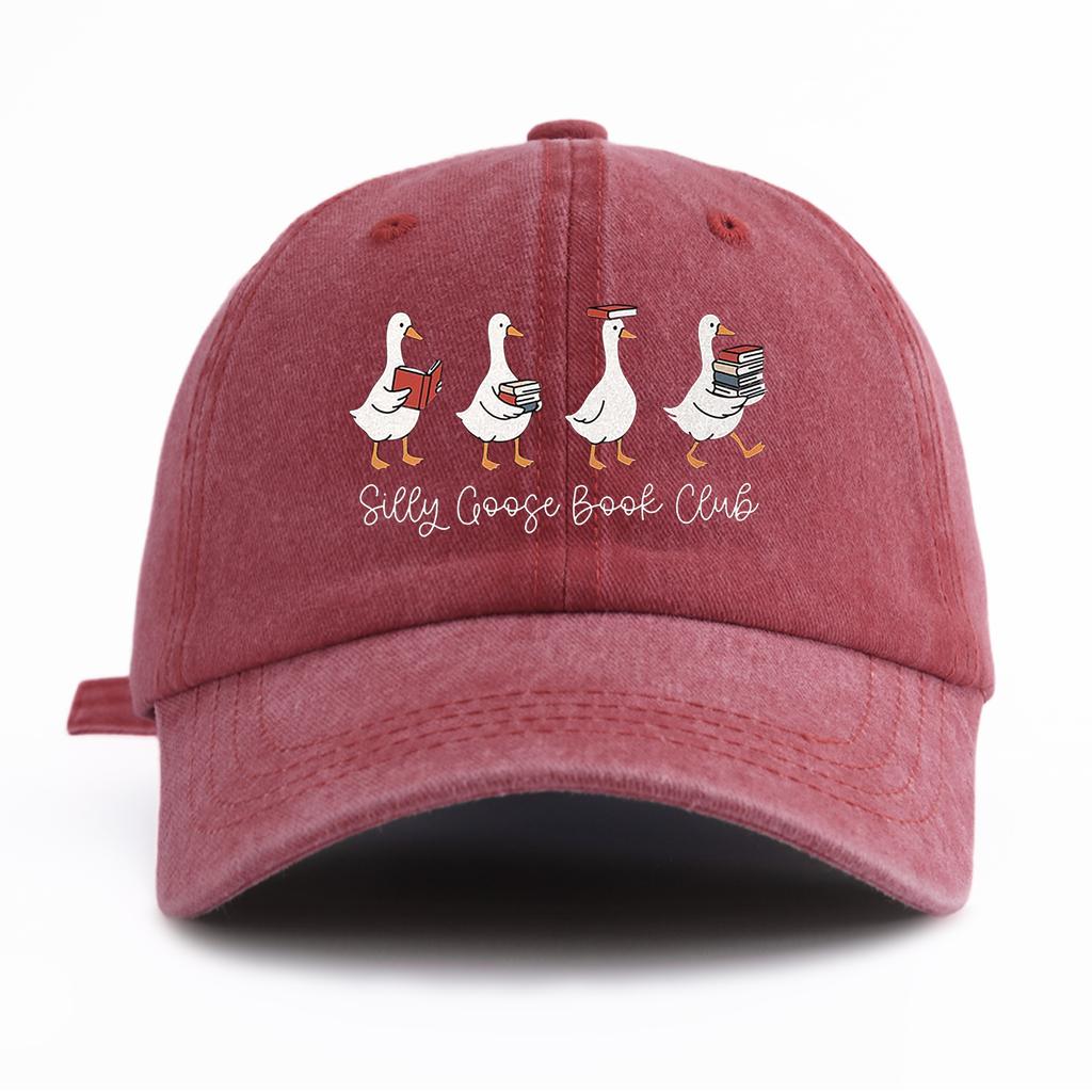 1pc SILLY GOOSE Print Washed Baseball Cap for Adults,Minimalist Retro Style Casual Soft Adjustable Dad Hat,Perfect As Gift