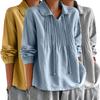 Women Spring Shirt Turn-down Collar Tassel Solid Color Loose Soft Pleated Pullover