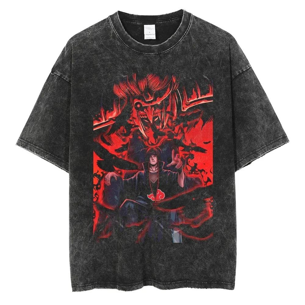 Washed Anime Naruto Graphic Oversized T Shirt Men Women Streetwear Harajuku T-Shirt Heavy Cotton Female Male Short Sleeve Tshirt