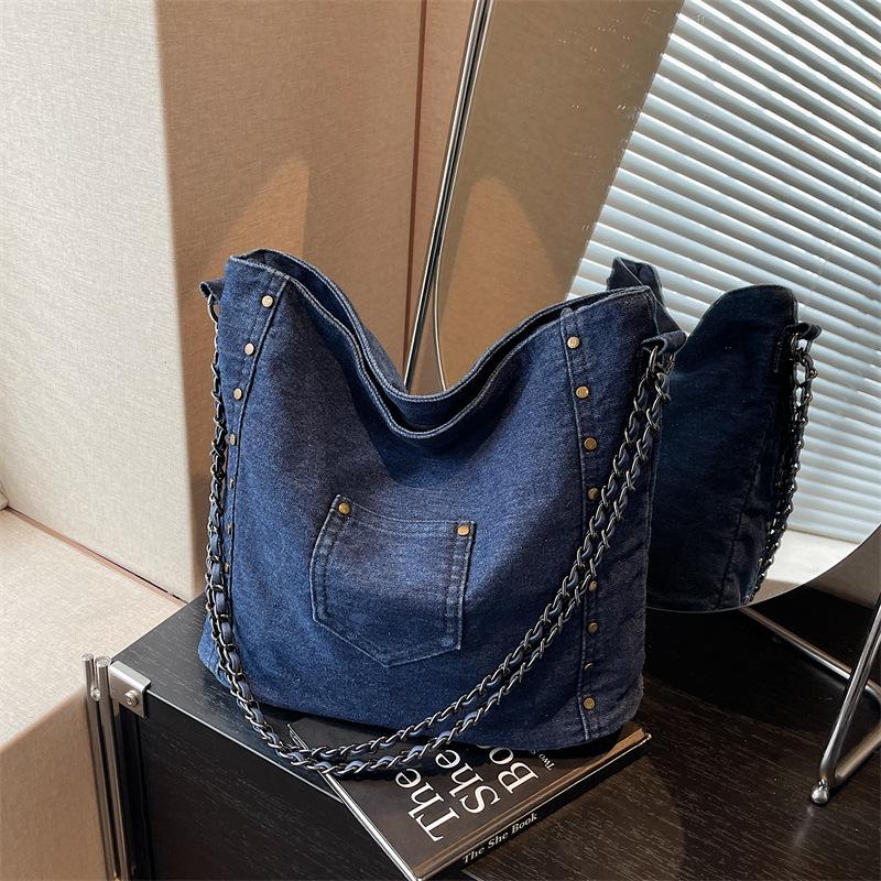 Denim Oblique Span Bag Women's New Casual Large-capacity College Student Class Commuting Shoulder Bag