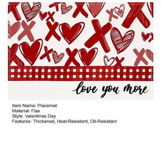 Valentines Day Placemat Retangle Shape Thickened Heat-Resistant Oil-Resistant Non-Slip Coaster Parties Weddings Banquets Table Decoration Dining