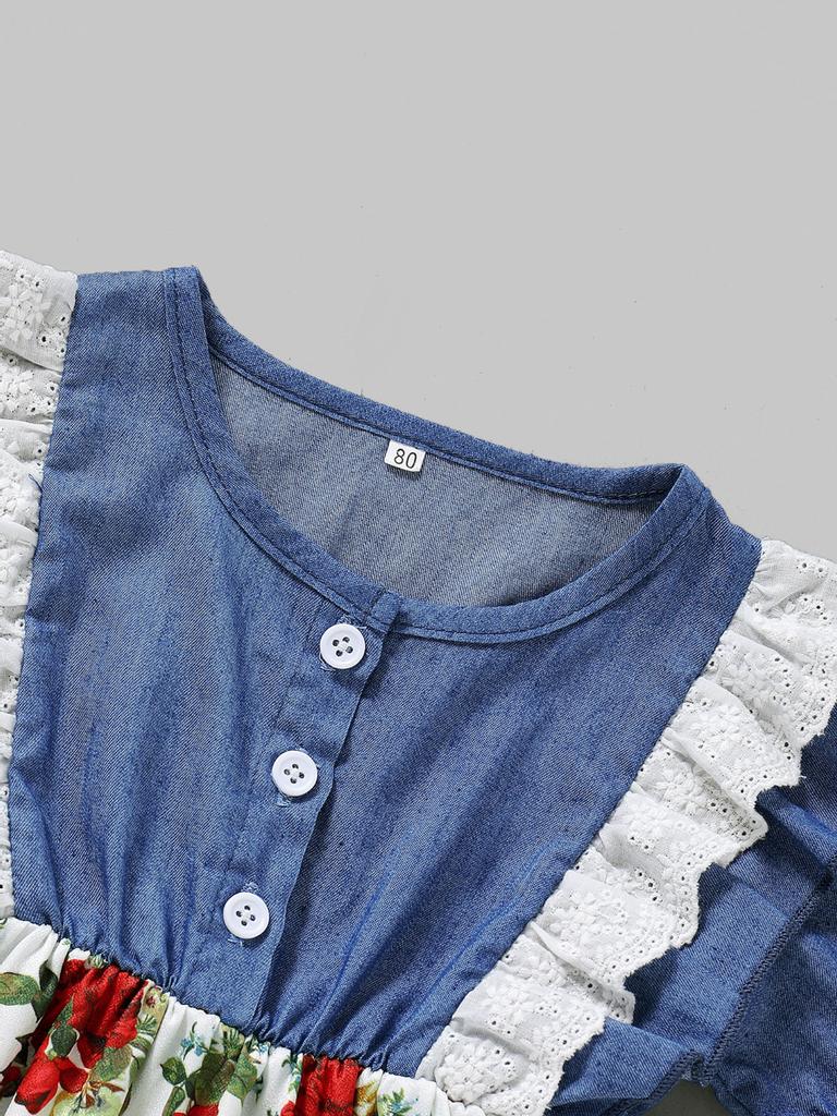 Kleinkind Kinder Baby Mädchen Blumen Spitze Rüschen Denim Kleid Prinzessin Outfits Kleidung
