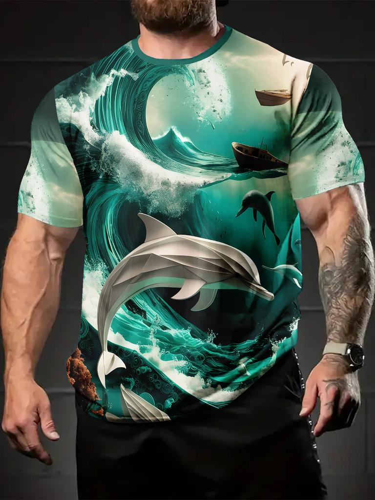 Fashionable and Fun Animal Cat Pattern Men's 3D Printed T-shirt with Oversized Short Sleeved Round Neck Casual Men's and Women's Clothing