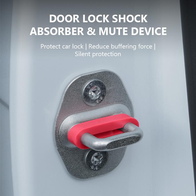 SEAMETAL 4pcs Car Door Lock Shock Absorber Pad Silicone Anti-Vibration Silent Damper Buffer Door Lock Buckle Protector