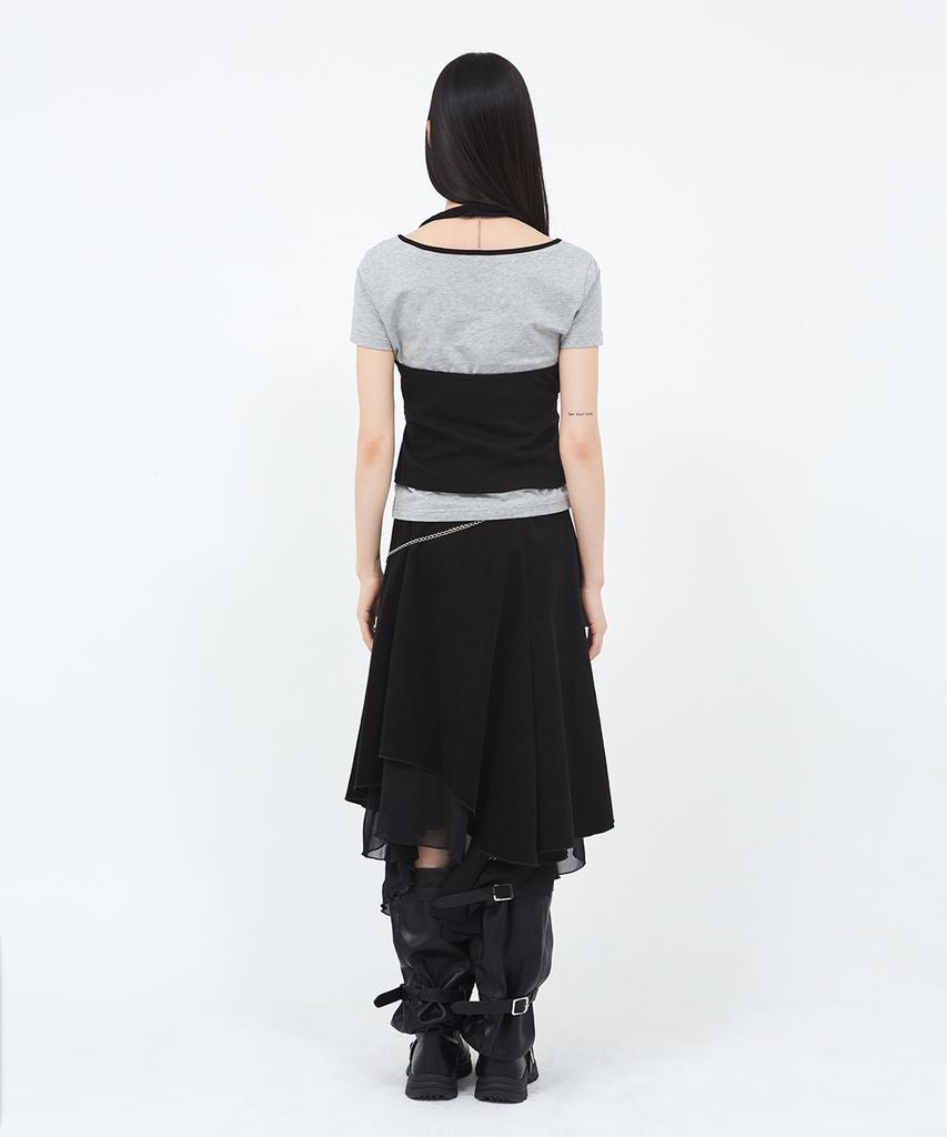 Sekeondeusolteu Salt Shirred Layered Skirt (Black)