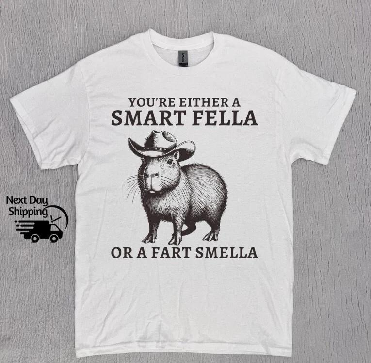 

Retro Smart Fella Capybara 90s Shirt, Funny Capybara Vintage 100% Cotton T-shirt Mens Tees Top S