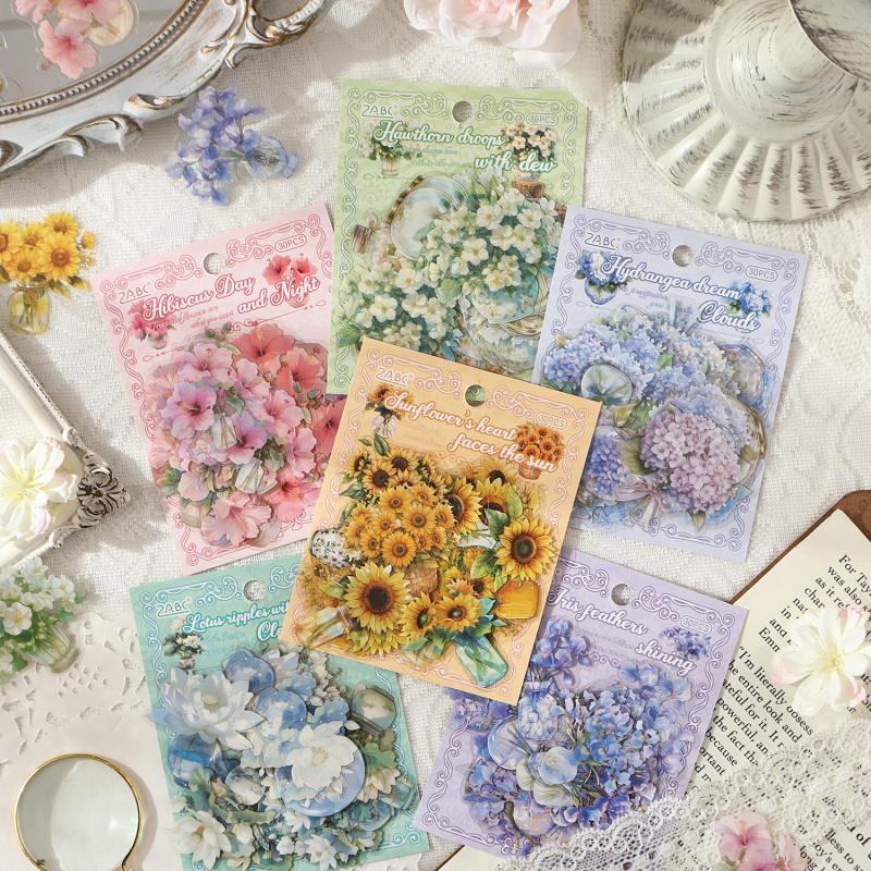 30-Piece Vase with Flower Theme Stickers Various Vases Colorful Blooms, Self-Adhesive for Journal Decoration DIY Crafts