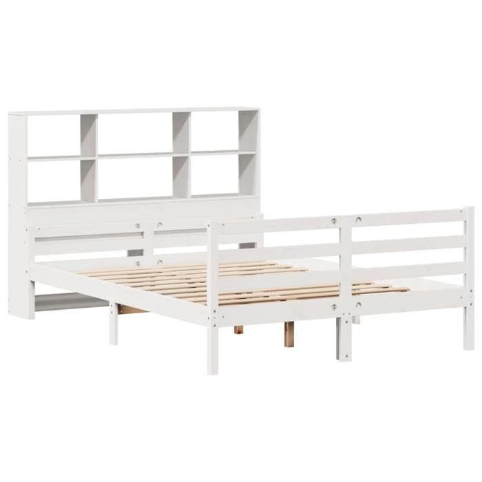 VidaXL Lit bibliothèque sans matelas blanc 140x200 cm bois pin massif, lit, meuble de chambre à coucher, lit avec rangement, 3322238