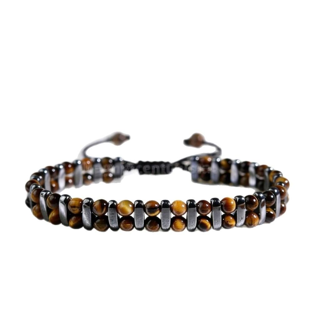 Retro Tiger Eye Stone Bracelet Adjustable Double Row Woven Bracelet Jewelry